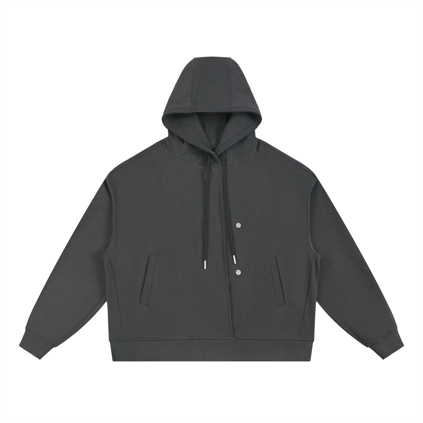 Boxy Button Placket Hoodie