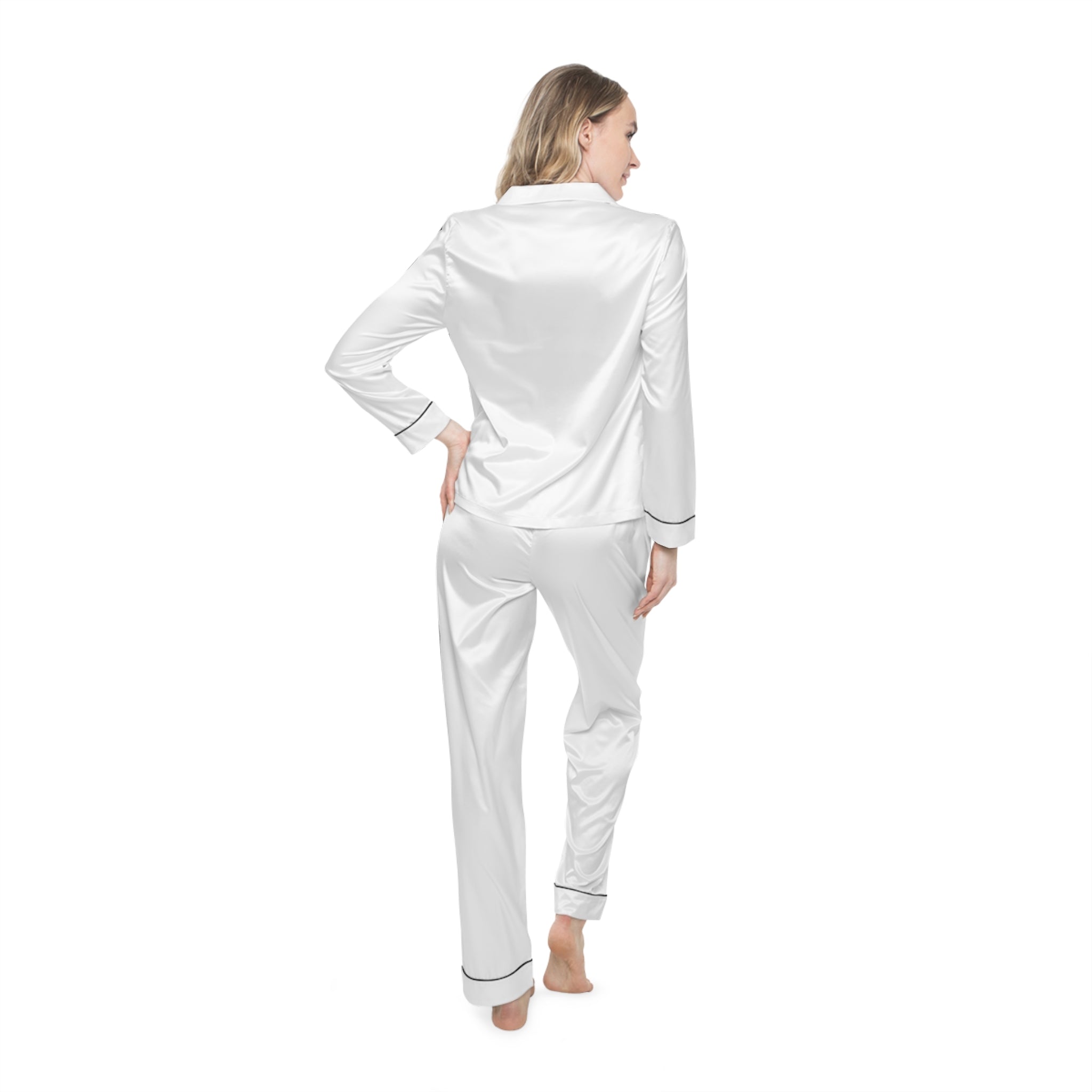 Women's Satin Pajama Set — Luxe White Silk-Feel Sleepwear